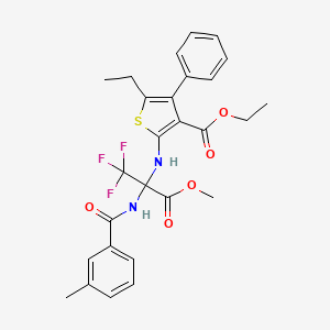 molecular formula C27H27F3N2O5S B4293113 ethyl 5-ethyl-4-phenyl-2-({2,2,2-trifluoro-1-(methoxycarbonyl)-1-[(3-methylbenzoyl)amino]ethyl}amino)thiophene-3-carboxylate 