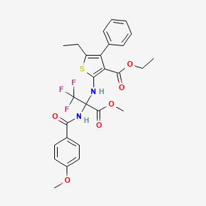 molecular formula C27H27F3N2O6S B4293119 ethyl 5-ethyl-4-phenyl-2-{[2,2,2-trifluoro-1-[(4-methoxybenzoyl)amino]-1-(methoxycarbonyl)ethyl]amino}thiophene-3-carboxylate 