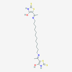 molecular formula C22H34N4O2S4 B429312 5-{1-[(12-{[1-(4-Oxo-2-thioxo-1,3-thiazolidin-5-ylidene)ethyl]amino}dodecyl)amino]ethylidene}-2-thioxo-1,3-thiazolidin-4-one 