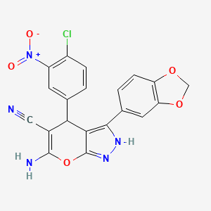 molecular formula C20H12ClN5O5 B4293143 6-amino-3-(1,3-benzodioxol-5-yl)-4-(4-chloro-3-nitrophenyl)-1,4-dihydropyrano[2,3-c]pyrazole-5-carbonitrile 