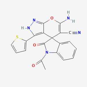 1-acetyl-6'-amino-2-oxo-3'-(2-thienyl)-1,2-dihydro-1'H-spiro[indole-3,4'-pyrano[2,3-c]pyrazole]-5'-carbonitrile