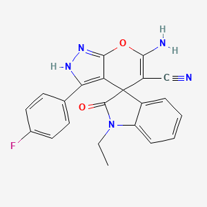 molecular formula C22H16FN5O2 B4293158 6'-amino-1-ethyl-3'-(4-fluorophenyl)-2-oxo-1,2-dihydro-1'H-spiro[indole-3,4'-pyrano[2,3-c]pyrazole]-5'-carbonitrile 