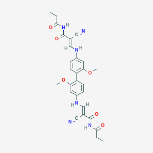molecular formula C28H28N6O6 B429318 2-cyano-3-[(4'-{[2-cyano-3-oxo-3-(propionylamino)-1-propenyl]amino}-2,2'-dimethoxy[1,1'-biphenyl]-4-yl)amino]-N-propionylacrylamide 