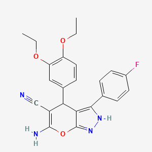 6-amino-4-(3,4-diethoxyphenyl)-3-(4-fluorophenyl)-1,4-dihydropyrano[2,3-c]pyrazole-5-carbonitrile