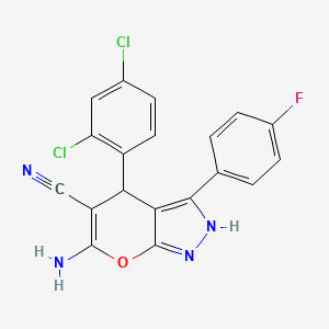 molecular formula C19H11Cl2FN4O B4293217 6-amino-4-(2,4-dichlorophenyl)-3-(4-fluorophenyl)-1,4-dihydropyrano[2,3-c]pyrazole-5-carbonitrile 