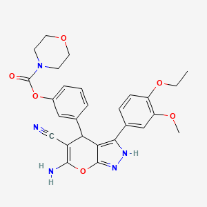 molecular formula C27H27N5O6 B4293222 3-[6-amino-5-cyano-3-(4-ethoxy-3-methoxyphenyl)-1,4-dihydropyrano[2,3-c]pyrazol-4-yl]phenyl morpholine-4-carboxylate 