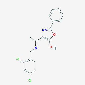 molecular formula C18H14Cl2N2O2 B429326 4-{1-[(2,4-dichlorobenzyl)amino]ethylidene}-2-phenyl-1,3-oxazol-5(4H)-one 