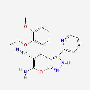 molecular formula C21H19N5O3 B4293278 6-amino-4-(2-ethoxy-3-methoxyphenyl)-3-pyridin-2-yl-1,4-dihydropyrano[2,3-c]pyrazole-5-carbonitrile 