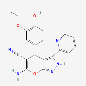 molecular formula C20H17N5O3 B4293281 6-amino-4-(3-ethoxy-4-hydroxyphenyl)-3-pyridin-2-yl-1,4-dihydropyrano[2,3-c]pyrazole-5-carbonitrile 