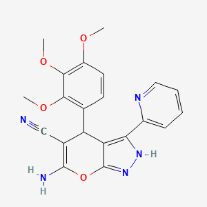 molecular formula C21H19N5O4 B4293295 6-amino-3-pyridin-2-yl-4-(2,3,4-trimethoxyphenyl)-1,4-dihydropyrano[2,3-c]pyrazole-5-carbonitrile 