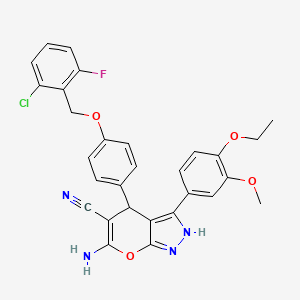 molecular formula C29H24ClFN4O4 B4293354 6-amino-4-{4-[(2-chloro-6-fluorobenzyl)oxy]phenyl}-3-(4-ethoxy-3-methoxyphenyl)-1,4-dihydropyrano[2,3-c]pyrazole-5-carbonitrile 