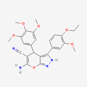 molecular formula C25H26N4O6 B4293360 6-amino-3-(4-ethoxy-3-methoxyphenyl)-4-(3,4,5-trimethoxyphenyl)-1,4-dihydropyrano[2,3-c]pyrazole-5-carbonitrile 