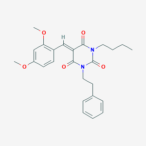 molecular formula C25H28N2O5 B429339 1-butyl-5-(2,4-dimethoxybenzylidene)-3-(2-phenylethyl)-2,4,6(1H,3H,5H)-pyrimidinetrione 