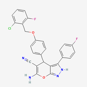 molecular formula C26H17ClF2N4O2 B4293402 6-amino-4-{4-[(2-chloro-6-fluorobenzyl)oxy]phenyl}-3-(4-fluorophenyl)-1,4-dihydropyrano[2,3-c]pyrazole-5-carbonitrile 