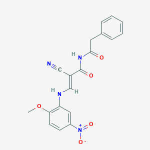 molecular formula C19H16N4O5 B429341 2-cyano-3-{5-nitro-2-methoxyanilino}-N-(phenylacetyl)acrylamide 