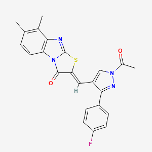 molecular formula C23H17FN4O2S B4293438 2-{[1-acetyl-3-(4-fluorophenyl)-1H-pyrazol-4-yl]methylene}-7,8-dimethyl[1,3]thiazolo[3,2-a]benzimidazol-3(2H)-one 