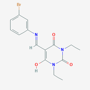 molecular formula C15H16BrN3O3 B429344 5-[(3-bromoanilino)methylene]-1,3-diethyl-2,4,6(1H,3H,5H)-pyrimidinetrione 