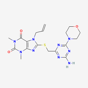 molecular formula C18H23N9O3S B4293452 7-allyl-8-{[(4-amino-6-morpholin-4-yl-1,3,5-triazin-2-yl)methyl]thio}-1,3-dimethyl-3,7-dihydro-1H-purine-2,6-dione 