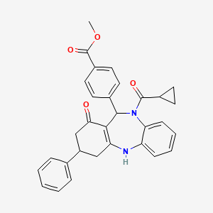 molecular formula C31H28N2O4 B4293481 methyl 4-[10-(cyclopropylcarbonyl)-1-oxo-3-phenyl-2,3,4,5,10,11-hexahydro-1H-dibenzo[b,e][1,4]diazepin-11-yl]benzoate 