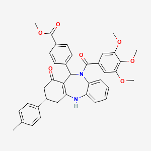 molecular formula C38H36N2O7 B4293490 methyl 4-[3-(4-methylphenyl)-1-oxo-10-(3,4,5-trimethoxybenzoyl)-2,3,4,5,10,11-hexahydro-1H-dibenzo[b,e][1,4]diazepin-11-yl]benzoate 