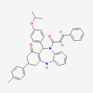 molecular formula C38H36N2O3 B4293498 10-cinnamoyl-11-(4-isopropoxyphenyl)-3-(4-methylphenyl)-2,3,4,5,10,11-hexahydro-1H-dibenzo[b,e][1,4]diazepin-1-one 