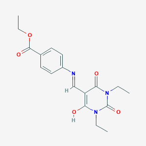molecular formula C18H21N3O5 B429350 ethyl 4-{[(1,3-diethyl-2,4,6-trioxotetrahydro-5(2H)-pyrimidinylidene)methyl]amino}benzoate 