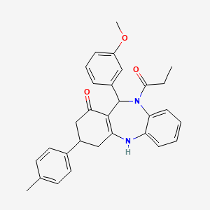 molecular formula C30H30N2O3 B4293507 11-(3-methoxyphenyl)-3-(4-methylphenyl)-10-propionyl-2,3,4,5,10,11-hexahydro-1H-dibenzo[b,e][1,4]diazepin-1-one 