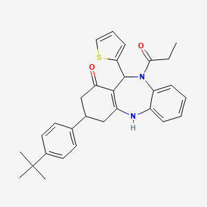 molecular formula C30H32N2O2S B4293521 3-(4-tert-butylphenyl)-10-propionyl-11-(2-thienyl)-2,3,4,5,10,11-hexahydro-1H-dibenzo[b,e][1,4]diazepin-1-one 