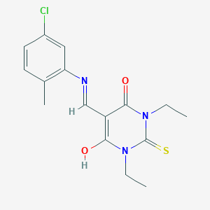 molecular formula C16H18ClN3O2S B429354 5-[(5-chloro-2-methylanilino)methylene]-1,3-diethyl-2-thioxodihydro-4,6(1H,5H)-pyrimidinedione 