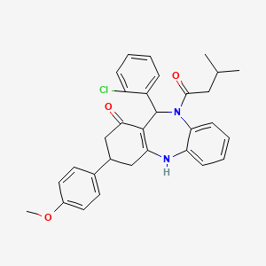 molecular formula C31H31ClN2O3 B4293553 11-(2-chlorophenyl)-3-(4-methoxyphenyl)-10-(3-methylbutanoyl)-2,3,4,5,10,11-hexahydro-1H-dibenzo[b,e][1,4]diazepin-1-one 