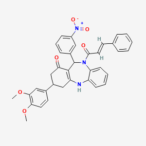 molecular formula C36H31N3O6 B4293587 10-cinnamoyl-3-(3,4-dimethoxyphenyl)-11-(3-nitrophenyl)-2,3,4,5,10,11-hexahydro-1H-dibenzo[b,e][1,4]diazepin-1-one 