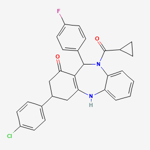 molecular formula C29H24ClFN2O2 B4293596 3-(4-chlorophenyl)-10-(cyclopropylcarbonyl)-11-(4-fluorophenyl)-2,3,4,5,10,11-hexahydro-1H-dibenzo[b,e][1,4]diazepin-1-one 