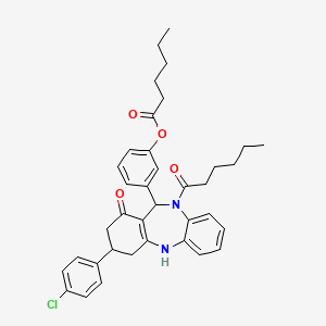 molecular formula C37H41ClN2O4 B4293606 3-[3-(4-chlorophenyl)-10-hexanoyl-1-oxo-2,3,4,5,10,11-hexahydro-1H-dibenzo[b,e][1,4]diazepin-11-yl]phenyl hexanoate 