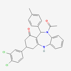 molecular formula C28H24Cl2N2O2 B4293614 10-acetyl-3-(3,4-dichlorophenyl)-11-(4-methylphenyl)-2,3,4,5,10,11-hexahydro-1H-dibenzo[b,e][1,4]diazepin-1-one 