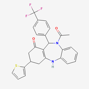 molecular formula C26H21F3N2O2S B4293616 10-acetyl-3-(2-thienyl)-11-[4-(trifluoromethyl)phenyl]-2,3,4,5,10,11-hexahydro-1H-dibenzo[b,e][1,4]diazepin-1-one 