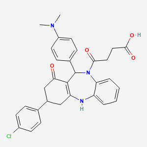 molecular formula C31H30ClN3O4 B4293624 4-{3-(4-chlorophenyl)-11-[4-(dimethylamino)phenyl]-1-oxo-1,2,3,4,5,11-hexahydro-10H-dibenzo[b,e][1,4]diazepin-10-yl}-4-oxobutanoic acid 