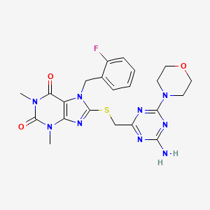 molecular formula C22H24FN9O3S B4293639 8-{[(4-amino-6-morpholin-4-yl-1,3,5-triazin-2-yl)methyl]thio}-7-(2-fluorobenzyl)-1,3-dimethyl-3,7-dihydro-1H-purine-2,6-dione 