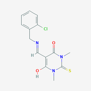 molecular formula C14H14ClN3O2S B429368 5-{[(2-chlorobenzyl)amino]methylene}-1,3-dimethyl-2-thioxodihydro-4,6(1H,5H)-pyrimidinedione 