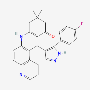 molecular formula C27H23FN4O B4293685 12-[3-(4-fluorophenyl)-1H-pyrazol-4-yl]-9,9-dimethyl-8,9,10,12-tetrahydrobenzo[b]-4,7-phenanthrolin-11(7H)-one 