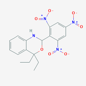 molecular formula C18H18N4O7 B4293691 4,4-diethyl-2-(2,4,6-trinitrophenyl)-1,4-dihydro-2H-3,1-benzoxazine 