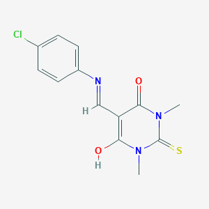 molecular formula C13H12ClN3O2S B429370 5-[(4-chloroanilino)methylene]-1,3-dimethyl-2-thioxodihydro-4,6(1H,5H)-pyrimidinedione 