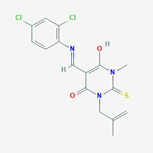molecular formula C16H15Cl2N3O2S B429376 5-[(2,4-dichloroanilino)methylene]-1-methyl-3-(2-methyl-2-propenyl)-2-thioxodihydro-4,6(1H,5H)-pyrimidinedione 
