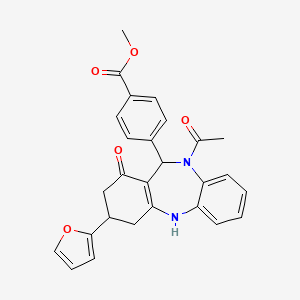 molecular formula C27H24N2O5 B4293761 methyl 4-[10-acetyl-3-(2-furyl)-1-oxo-2,3,4,5,10,11-hexahydro-1H-dibenzo[b,e][1,4]diazepin-11-yl]benzoate 