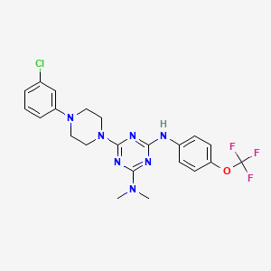 molecular formula C22H23ClF3N7O B4293792 6-[4-(3-chlorophenyl)piperazin-1-yl]-N,N-dimethyl-N'-[4-(trifluoromethoxy)phenyl]-1,3,5-triazine-2,4-diamine 