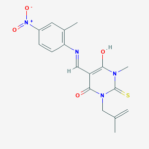 molecular formula C17H18N4O4S B429380 5-({4-nitro-2-methylanilino}methylene)-1-methyl-3-(2-methyl-2-propenyl)-2-thioxodihydro-4,6(1H,5H)-pyrimidinedione 