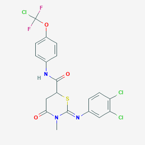 molecular formula C19H14Cl3F2N3O3S B4293853 N-{4-[chloro(difluoro)methoxy]phenyl}-2-[(3,4-dichlorophenyl)imino]-3-methyl-4-oxo-1,3-thiazinane-6-carboxamide 