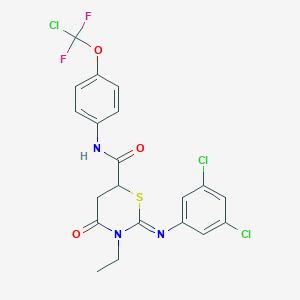 molecular formula C20H16Cl3F2N3O3S B4293858 N-{4-[chloro(difluoro)methoxy]phenyl}-2-[(3,5-dichlorophenyl)imino]-3-ethyl-4-oxo-1,3-thiazinane-6-carboxamide 