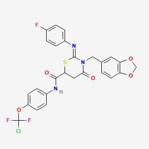 molecular formula C26H19ClF3N3O5S B4293863 3-(1,3-benzodioxol-5-ylmethyl)-N-{4-[chloro(difluoro)methoxy]phenyl}-2-[(4-fluorophenyl)imino]-4-oxo-1,3-thiazinane-6-carboxamide 