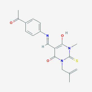 molecular formula C18H19N3O3S B429387 5-[(4-acetylanilino)methylene]-1-methyl-3-(2-methyl-2-propenyl)-2-thioxodihydro-4,6(1H,5H)-pyrimidinedione 