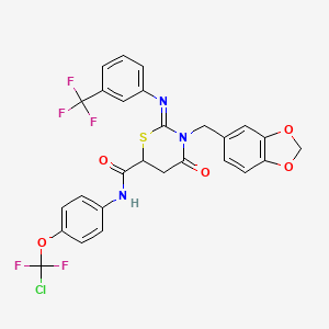 molecular formula C27H19ClF5N3O5S B4293879 3-(1,3-benzodioxol-5-ylmethyl)-N-{4-[chloro(difluoro)methoxy]phenyl}-4-oxo-2-{[3-(trifluoromethyl)phenyl]imino}-1,3-thiazinane-6-carboxamide 